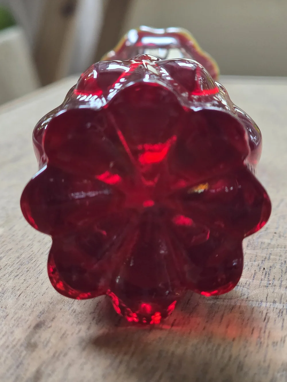 Vintage Ruby Red Fluted Art Glass Bud Vase Scalloped Edge Moody Maximalist
